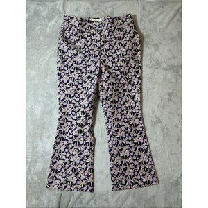 Women’s Boden Flare Cropped Pants Floral Purple Blue 10R